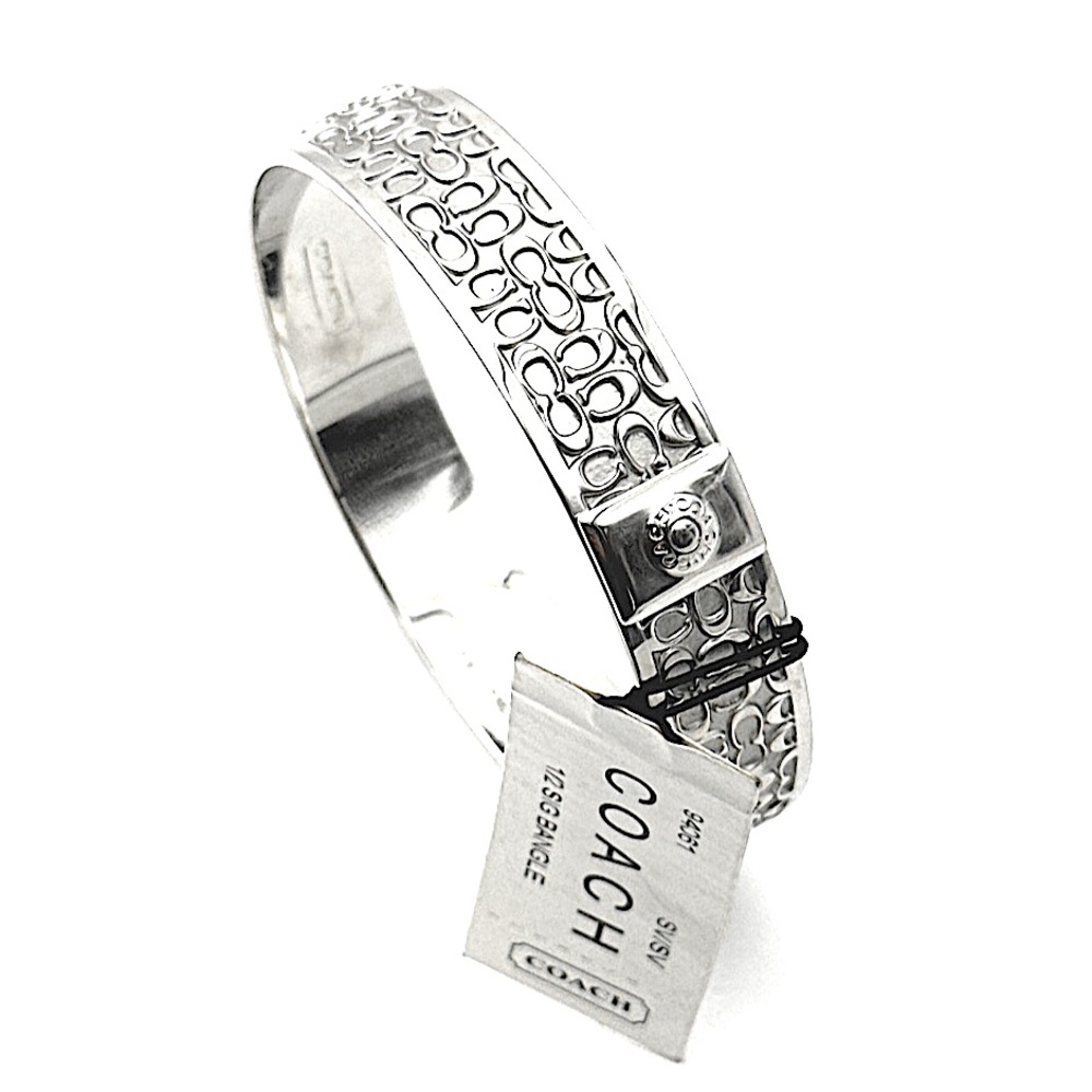 COACH Signature C Logo Silver Tone Bangle Bracelet NWT - Picture 10 of 10
